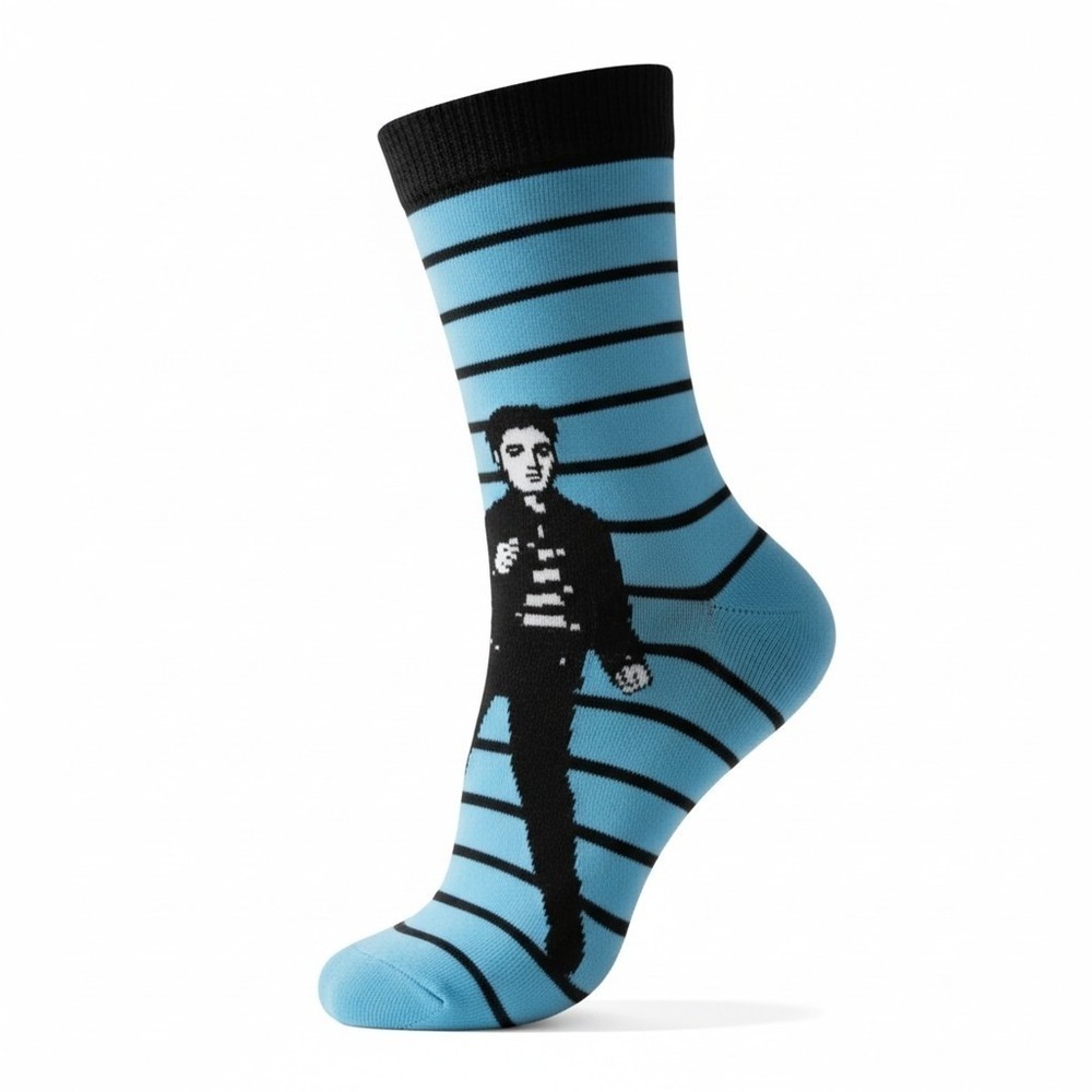 Elvis Presley Jailhouse Rock Socks One Size Men's US Size 7-12 Blue Crew NWT